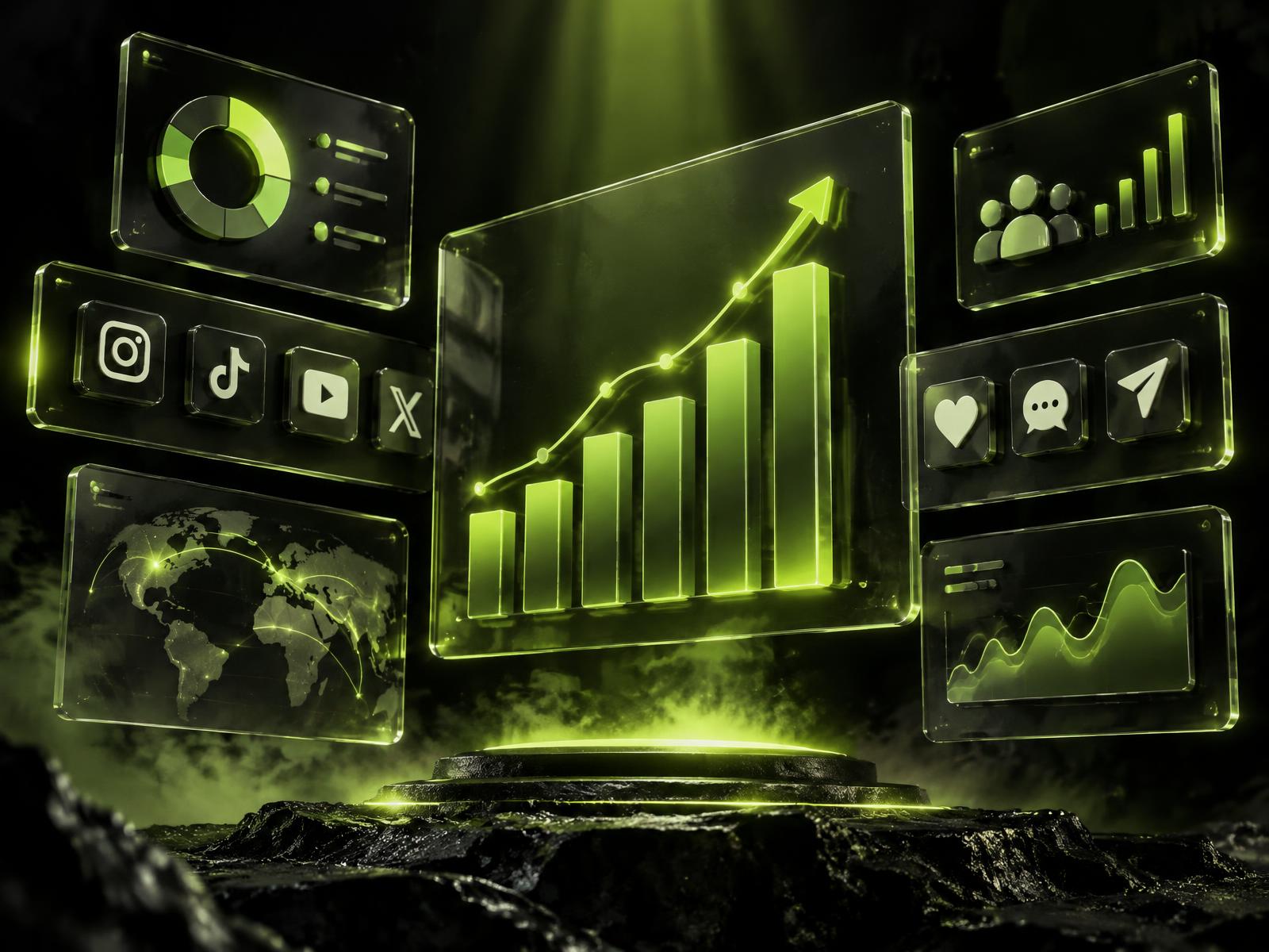 Floating digital marketing analytics dashboards